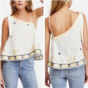 NWT Free People Bali Babe Embroidered White One Shoulder Tank Top Large